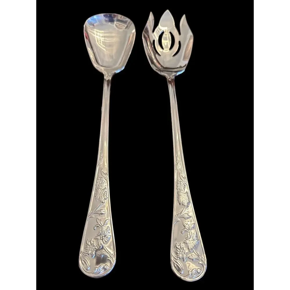 Reed & Barton QUEEN'S GARDEN Stainless 2 Pc Oversized Salad Serving Set (AA)